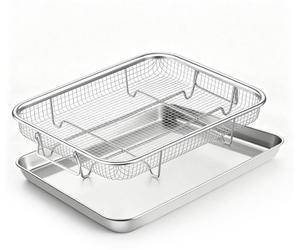 Plaque de cuisson avec panier - Inox - 31,5 x 24,6 x 2,5 cm - Panier 30 x 23,2 x 5 cm - Pour four et friteuse sans huile