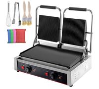 Plaque de cuisson double Plaque de cuisson électrique Barbecue électrique avec pare-éclaboussures Barbecue de table Plaque de cuisson en acier inoxydable 50-300 °C Avec affichage LED