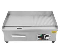 Plaque de cuisson électrique - Modèle professionnel - 3000 W - Thermostat de 50 à 300 °C - Surface lisse et rainurée - Acier inoxydable - Argenté