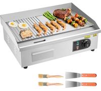 Plaque de cuisson électrique (plancha) - Plaque de cuisson professionnelle - 3200 W - Surface de cuisson 53,5 x 30 cm - Moitié striée, moitié lisse - Pour steaks et crêpes