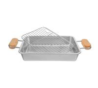 Plaque de Cuisson en Acier Inoxydable avec Grille 27x21x5 CM | Fond Plat, Conception en Maille, Poignée Intégrée, pour Cuisson au Four et Barbecue, Couleur Argenté