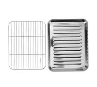Plaque de Cuisson en Acier Inoxydable avec Grille pour Four | Acier Inoxydable Argenté, Surface Dure et Lisse, Stabilité Renforcée, Égouttage D’huile pour Table et Restaurants