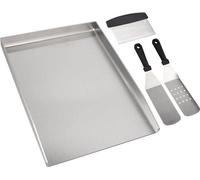Plaque de cuisson en acier inoxydable de 30 x 40 cm, poêle à griller universelle de type plancha avec kit de racloirs et spatule, idéale pour les barbecues à gaz et à charbon