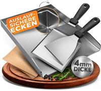 - Plaque de cuisson en acier inoxydable de 4 mm [40 x 30 cm] - Plancha avec spatule de grill et papier pour burgers - Adaptée aux barbecues à gaz et au charbon - Coins anti-fuite pour un grillage prop