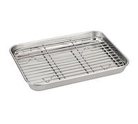 Plaque de cuisson en acier inoxydable de 9x7 pouces avec grille refroidissement, plaque four polyvalente pour la cuisson, la à la vapeur et le rôtissage