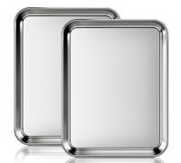 Plaque de cuisson, en acier inoxydable, ensemble de 2 pièces, dimensions : 26,5 x 20,5 x 2,5 cm, rectangulaire, finition miroir