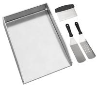Plaque de cuisson en acier inoxydable pour plancha, avec spatule et grattoir