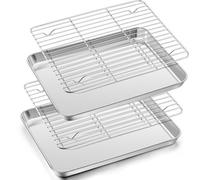 Plaque de cuisson en acier inoxydable Unyqoos® avec grille de refroidissement – Plaque pour four et barbecue, idéale pour cuire et griller des gâteaux, de la viande et des légumes, robuste et facile à
