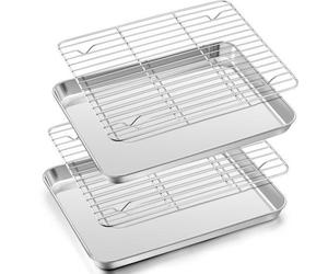 Plaque de cuisson en acier inoxydable Unyqoos® avec grille de refroidissement – Plaque pour four et barbecue, idéale pour cuire et griller des gâteaux, de la viande et des légumes, robuste et facile à