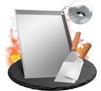 Plaque de cuisson en acier inoxydable V2A de 4 mm, plancha avec set de spatules pour grill, plancha pour barbecues à gaz et à charbon, plaque de cuisson universelle, rectangulaire, dimensions 40 x 30