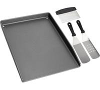 Plaque de cuisson en fonte avec spatule pour barbecue à gaz/charbon