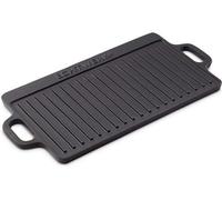 Plaque de cuisson en fonte compacte 45,5 x 23 x 1,5 cm avec deux poignées et revêtement en céramique, pour poêle à bois, barbecue, feu de camp, four ou plaque de cuisson
