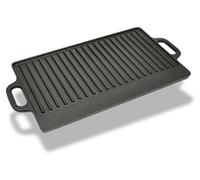 Plaque de cuisson en fonte - Plaque de cuisson réversible 50x23 cm - Côté rainuré et côté lisse - Compatible avec les plaques de cuisson et les fours - Couleur vert armée