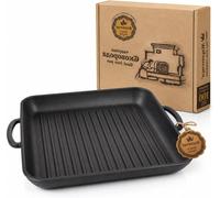 Plaque de cuisson en fonte - Poêle à griller carrée - Pour une utilisation en extérieur - Sans PFAS - 35x35 cm - Noire