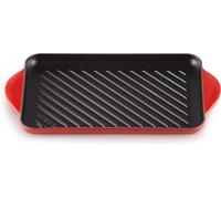 Plaque de cuisson en fonte - Poêle rectangulaire - Cuisson allégée en matières grasses - Fond rainuré - 38,5 cm - Rouge cerise