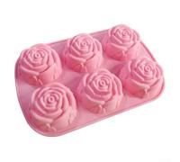 Plaque de cuisson en silicone à 6 cavités pour cupcakes, muffins, chocolat, savon, bonbons, crème glacée - Résistant à la chaleur - Design souple et flexible - 27 x 17,5 cm - Rose