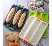 Plaque de cuisson en silicone pour 3 pains, facile à nettoyer, hypoallergénique, de couleur verte