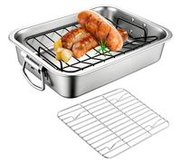 Plaque de cuisson et de rôtissage de 40x30x7 cm avec 2 grilles, en acier inoxydable