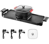 Plaque de cuisson et grill électrique 2 en 1, sans fumée, 2300 W, marmite pour shabu-shabu avec revêtement anti-adhésif, contrôle de température double et indépendant