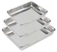 Plaque de cuisson inox - Lot de 3 - Moule à pizza, gâteau et viande - 35 x 30 cm, 30 x 25 cm, 25 x 20 cm