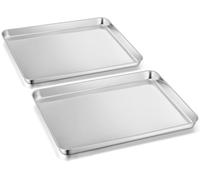 Plaque de cuisson lot de 2 - 40,5 x 30,5 x 2,5 cm - Acier inoxydable - Finition miroir