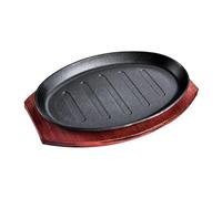 Plaque de cuisson ovale antiadhésive en fonte 20,3 cm | Fonte antiadhésive à chauffage rapide facile à nettoyer avec plateau en bambou pour steak barbecue usage domestique