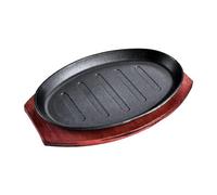 Plaque de cuisson ovale antiadhésive pour steak/teppanyaki Noir 30 cm | Fonte antiadhésive à chauffage rapide et facile à nettoyer avec plateau en bambou pour steak et barbecue