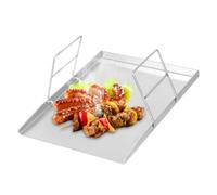 Plaque de cuisson plate en acier inoxydable 40 x 30 cm avec poignées et trous, 4 mm d'épaisseur, passe au lave-vaisselle et inoxydable, grille durable pour viande, poisson, omelettes, au charbon de