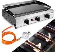 Plaque de cuisson pour plancha à gaz, table de cuisson à gaz de 7,2 kW, grill à gaz en acier inoxydable | Grill de table à gaz avec 3 brûleurs, surface de cuisson avec revêtement céramique, grill port