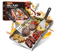 Plaque de cuisson pour plancha, dimensions 40 x 30 cm, plaque en acier inoxydable de 4 mm, résistante à la chaleur et ne se déforme pas, livrée avec une spatule de grill, un manche amovible, idéale po