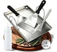 Plaque de cuisson pour plancha - Ensemble de 5 plaques de cuisson avec 2 spatules, une bouteille d'huile et une brosse de nettoyage - Plaques en acier inoxydable de 4 mm d'épaisseur, avec poignées amo