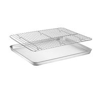 Plaque de Cuisson Rectangulaire avec Grille en Acier Inoxydable pour Four | Fond Plat, Coins Arrondis, Égouttage de L’huile, Cuisson Vapeur, Pâtisserie Maison, Cupcakes, Poisson, Finition Lisse