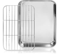 Plaque De Cuisson Rectangulaire En Acier Inoxydable Avec Grille De Refroidissement 23 5X17 5X2 5Cm Résistante À La Rouille E[AT36]