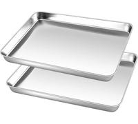 Plaque de cuisson rectangulaire - Ensemble de plaques de cuisson - Pour la cuisson et la préparation des aliments - Acier inoxydable de qualité alimentaire - 2 pièces de 26 cm - Argenté