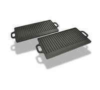 Plaque de cuisson réversible en fonte - 38 x 23 cm - Lot de 2 pièces - Convient pour cuisinière, induction et four - Idéale pour griller, rôtir, braiser et cuisiner à faible teneur en matières grasses