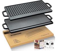 Plaque de cuisson réversible en fonte avec revêtement antiadhésif - 42 x 23 cm, compatible avec l'induction et le four