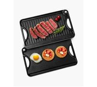VEVOR Plaque de cuisson réversible en fonte, 185x342 mm, plaque-gril pré-assaisonnée portable avec poignée, poêle à griller pour brûleur de cuisinière intérieur/extérieur, gaz, barbecue camping, noir