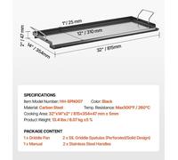 Plaque de cuisson, structure en acier au carbone, grande surface de cuisson, 81 x 35 cm