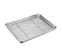 Plaque de cuisson Teamfar avec grille de refroidissement, moule à four en acier inoxydable et grille de refroidissement - 32 x 25 x 2,5 cm - Sain et non toxique