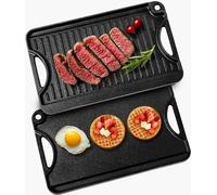 Plaque de gril BBQ réversible en fonte - Poêle pré-assaisonnée - Dimensions 185x342mm