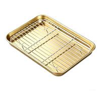 Plaque de gril en acier inoxydable doré avec grille de vidange d'huile pour barbecue, cuisson et rôtissage, poêle rectangulaire avec insert en maille pour une cuisine saine, 23 x 17 cm (26 x 20 cm)