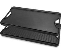 Plaque de gril en fonte - Plaque de cuisson double face - Pour barbecue et cuisson - Zones lisses et rainurées - 508 x 265 cm - Noir