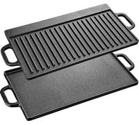 Plaque de gril en fonte, poêle à griller avec doubles poignées, grille antiadhésive pour utilisation sur feu ouvert et au four, grille de cuisson, parfaite pour la viande, les steaks, le poisson et le