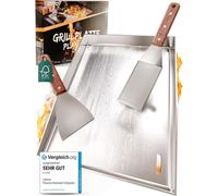 Plaque de gril/plancha en acier inoxydable V2A massif, y compris 2 spatules de gril