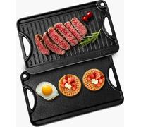 Plaque de gril réversible Poêle BBQ pré-assaisonnée en fonte 185x342mm