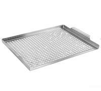 Plaque de grill en acier inoxydable pour barbecue - Insert multifonction avec poignées pour la cuisine en plein air, le camping et le barbecue de terrasse - 36,5 x 29 cm - Argenté