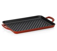 Plaque de grill fonte - 35 x 25 cm - Émaillée - Induction et gaz - Rouge