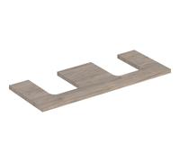 Plaque de lavabo Geberit ONE, découpe double, pour lavabo à poser en forme de coupe, 120x3x47cm, 505335006, Couleur: Structure en bois de noyer hickory / mélamine - CM