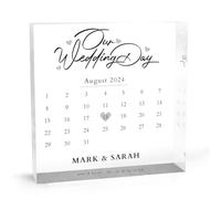 Plaque de mariage personnalisable en acrylique pour mariés - Calendrier de jour de mariage pour mari, épouse, couple - Bloc décoratif carré transparent