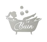 Plaque de Porte Bain. Décoration Porte Salle de Bain. Baignoire autocollante. Plexigglass Noir, Blanc, Miroir Or ou Argent - Plexi miroir argent -